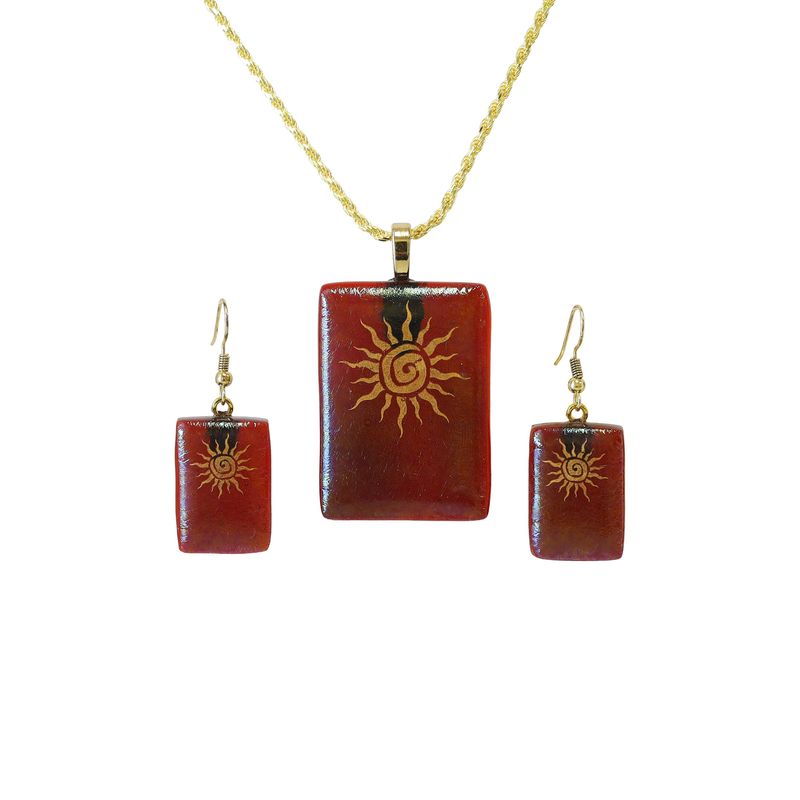 Glass Earrings and Pendant Set w/ 24" Chain