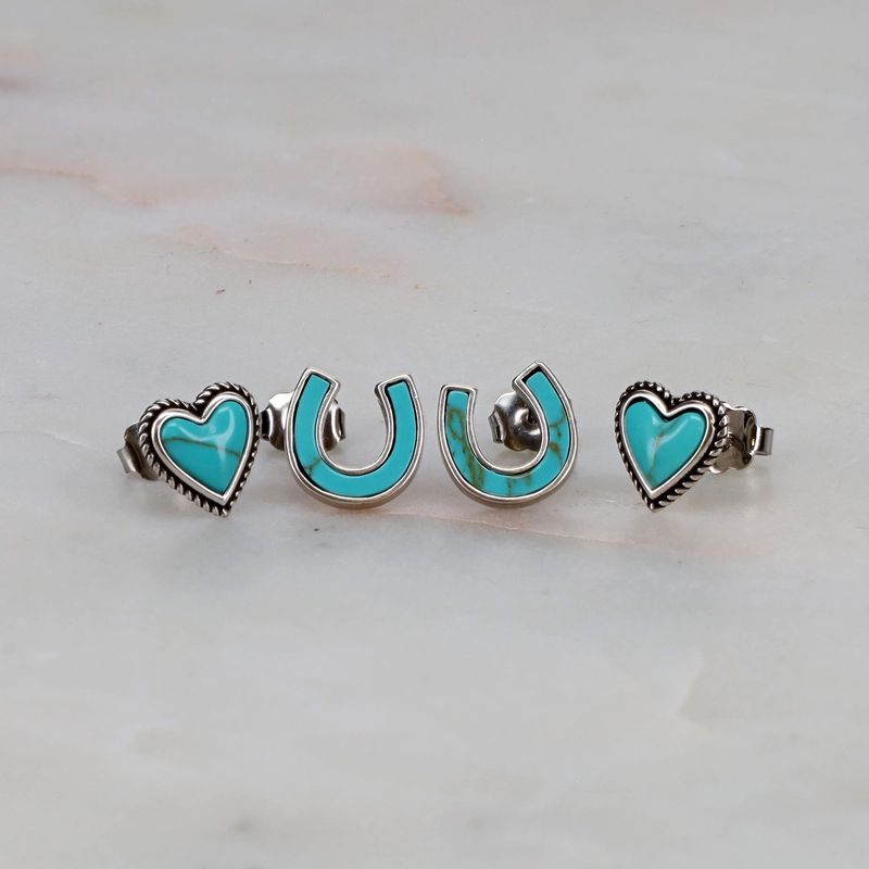Turquoise Heart &amp; Horseshoe Earring Set
