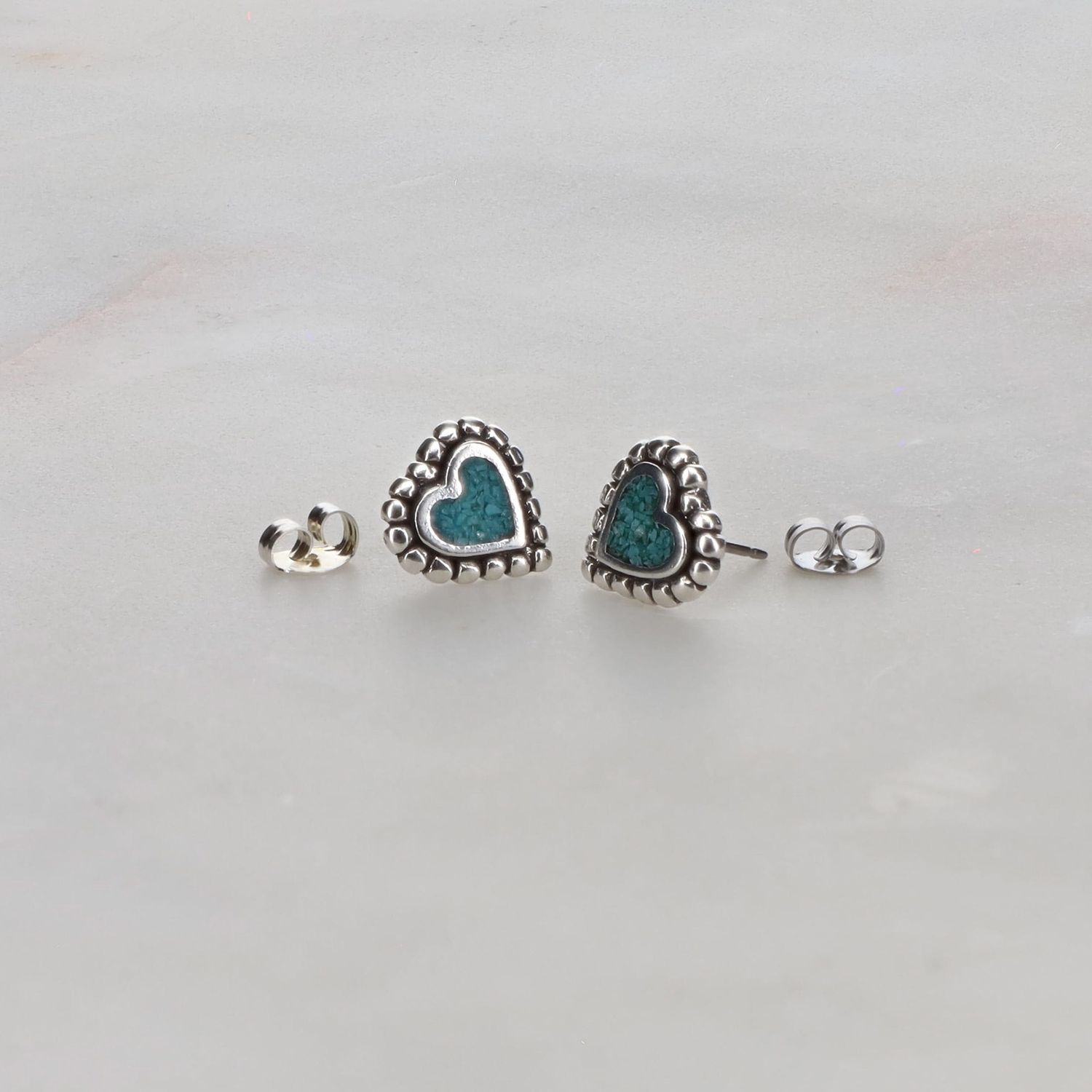 Beaded Heart w/ Turquoise Inlay Earrings