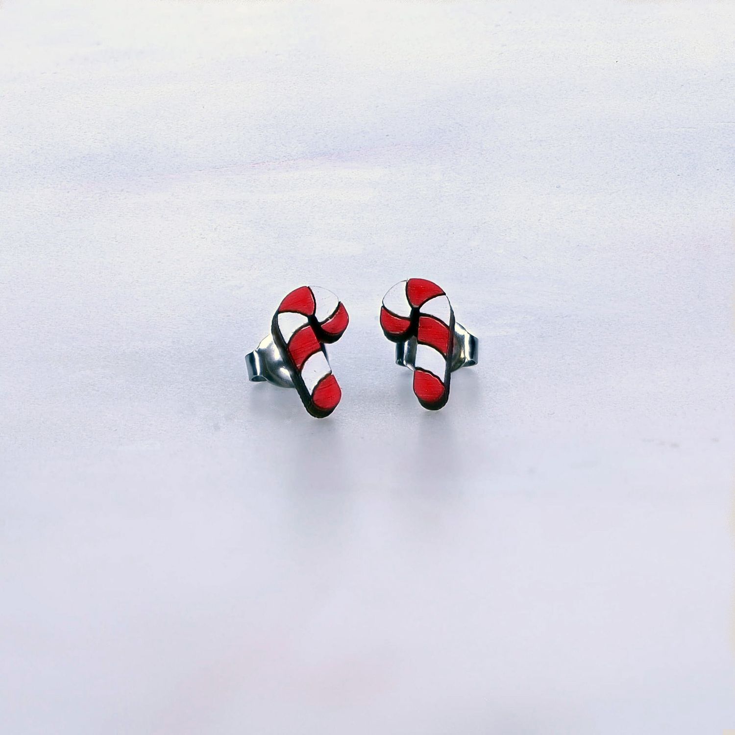 Candy Cane Wood Stud Earrings