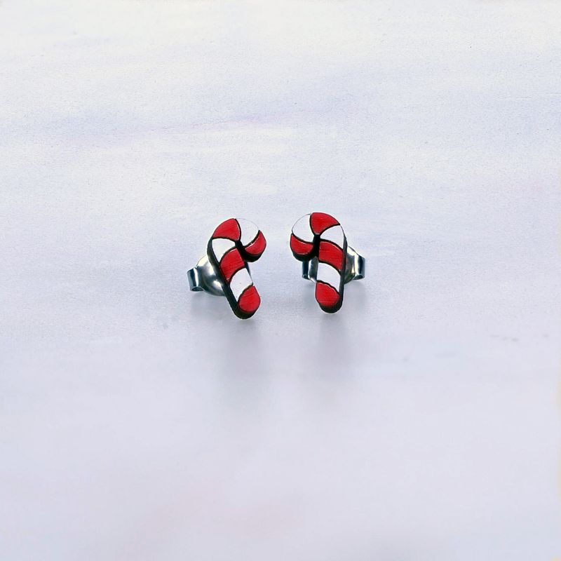 Candy Cane Wood Stud Earrings