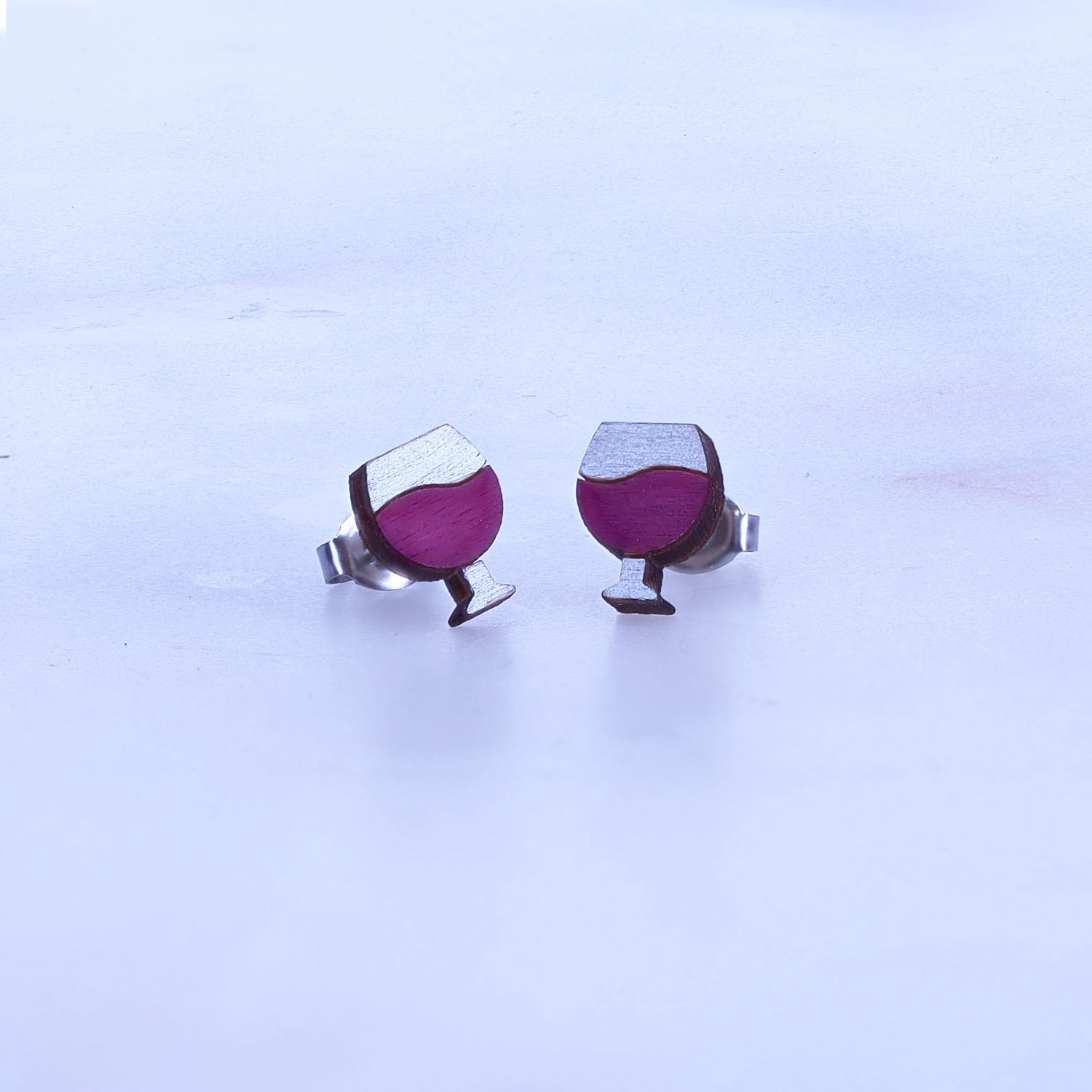 Wine Glass Wood Stud Earrings