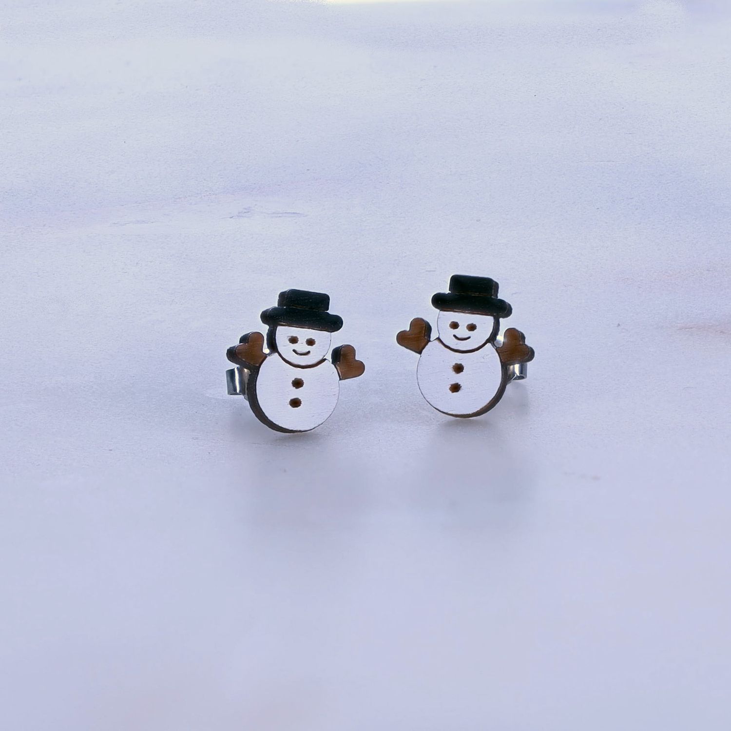 Snowman Wood Stud Earrings