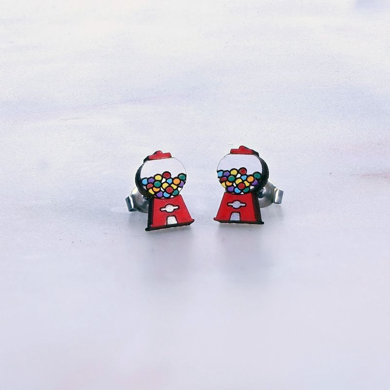 Gumball Machine Wood Stud Earrings