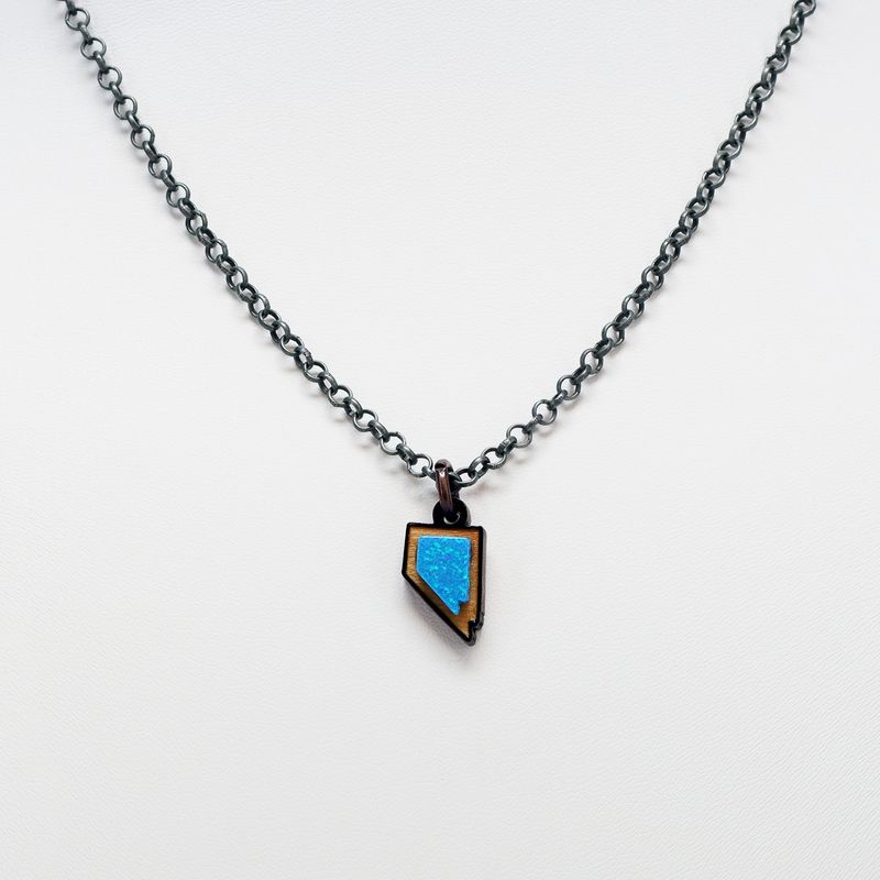 Nevada Opal &amp; Wood Necklace - BLUE