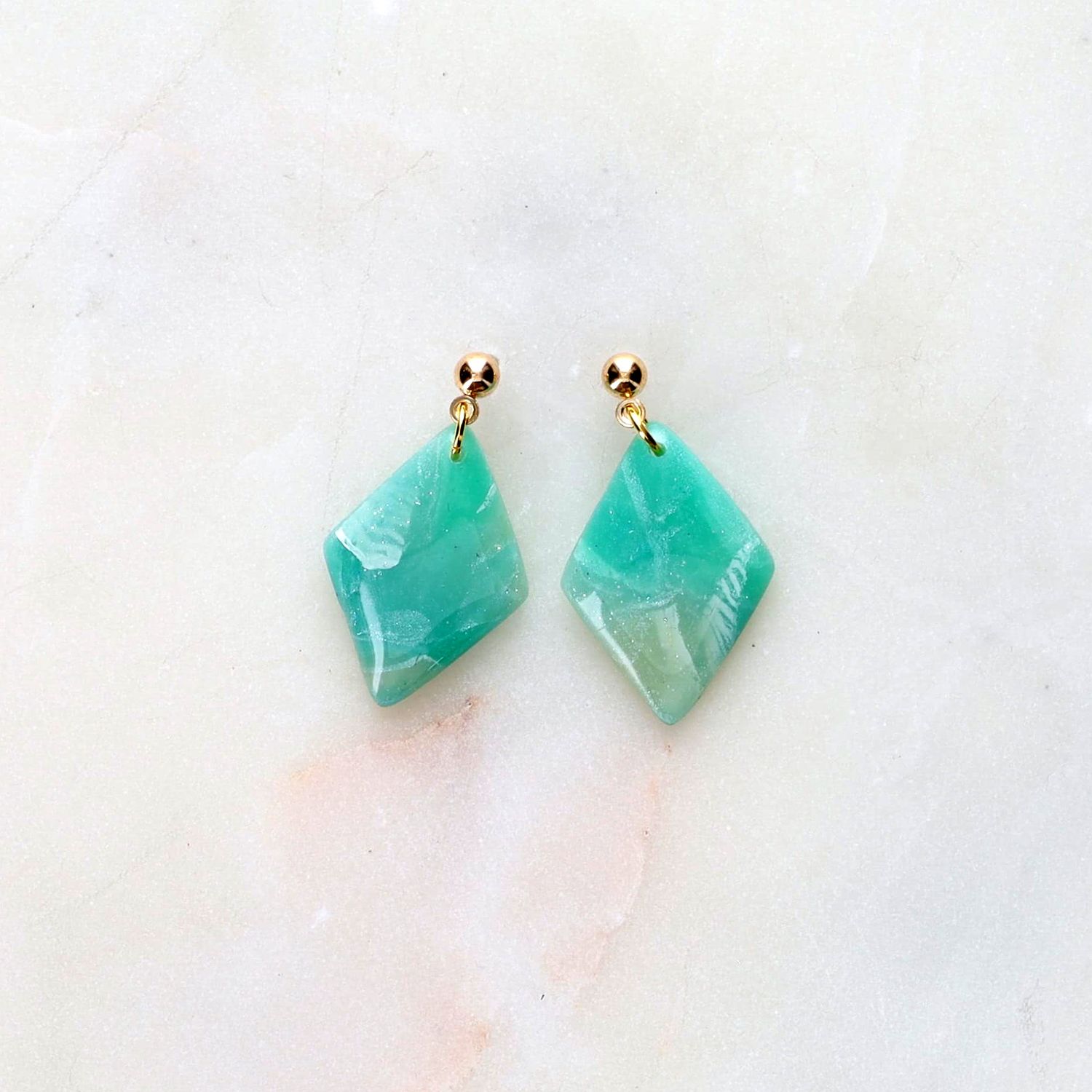 Small Diamond Clay Earrings, Color: Mint