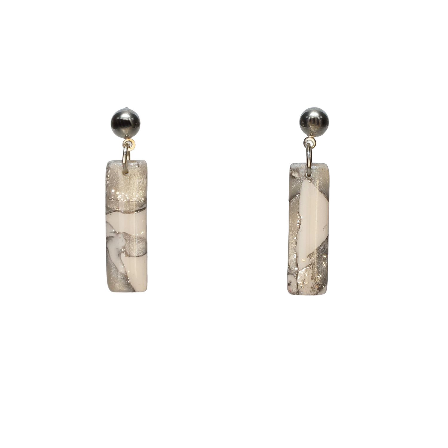 White &amp; Pearl Rectangle Clay Earrings