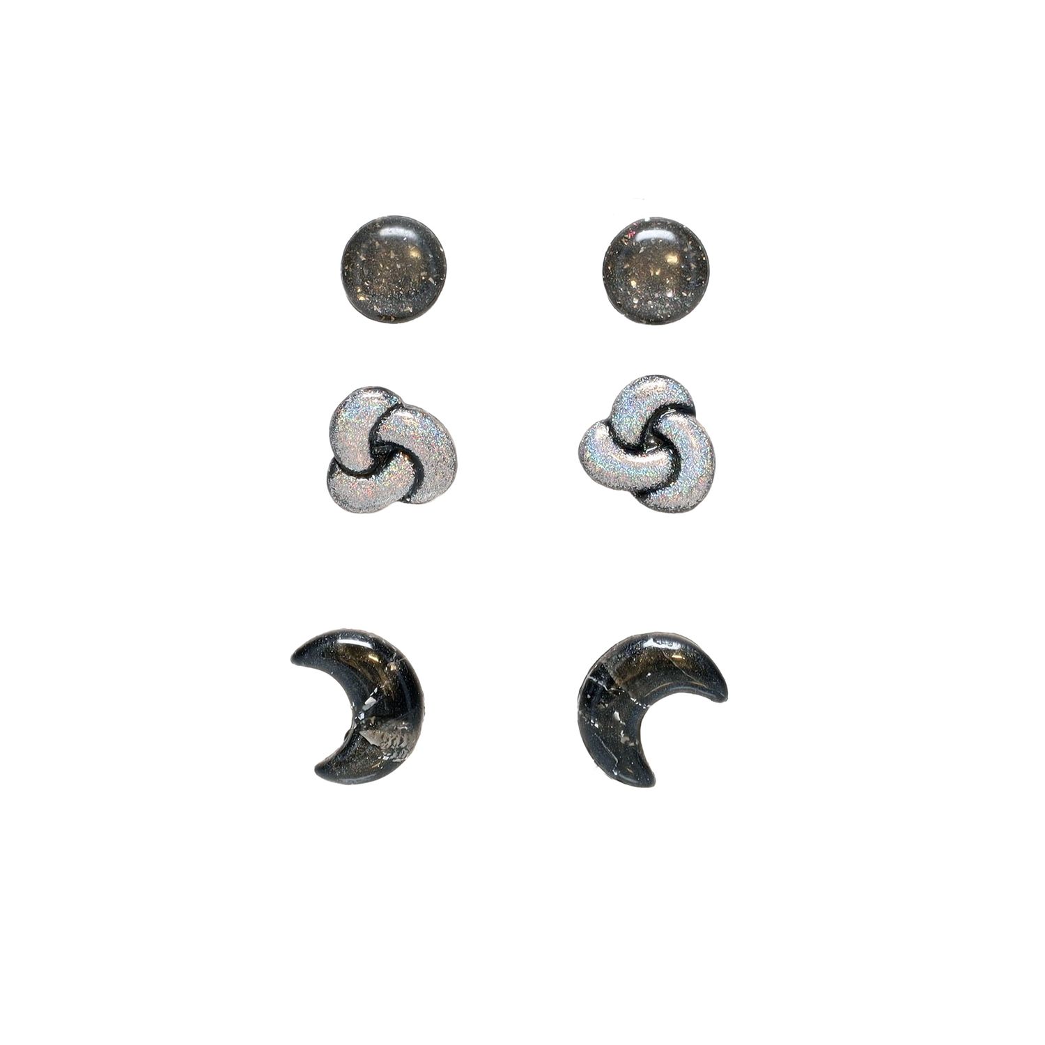Black &amp; Silver Clay Earrings - Circle/Knot/Moon