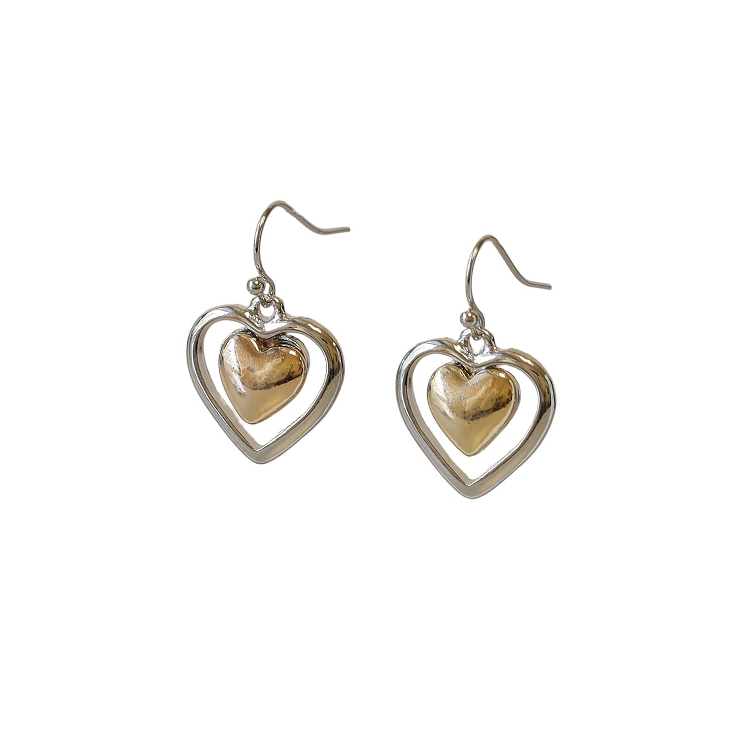 Mixed Metal Heart Dangle Earrings