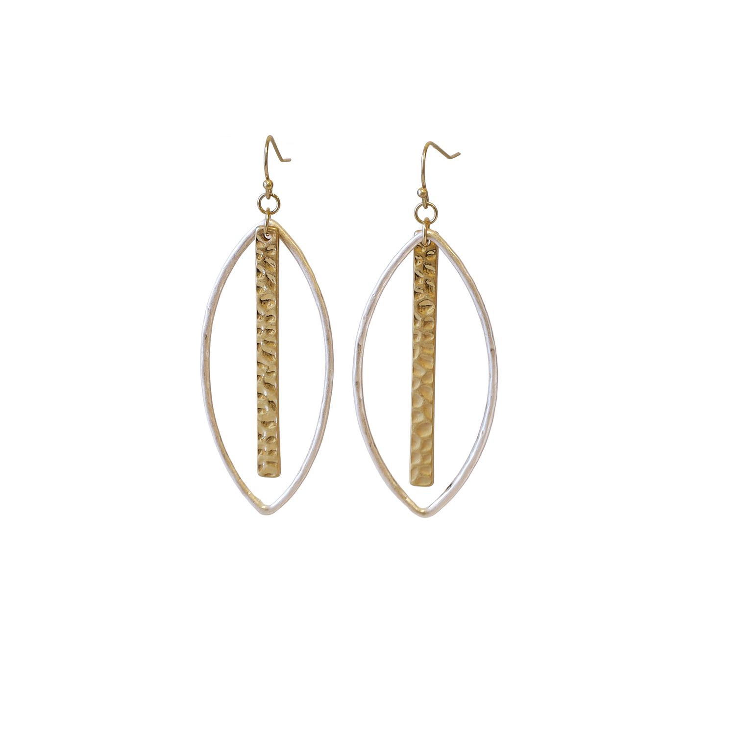 Silver Teardrop with Gold Bar Dangle Earrings