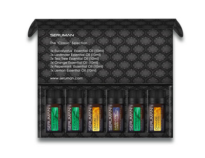 Set of 6 Pure Essential Oils, Gift Box (Classic Collection) Eucalyptus, Tea Tree, Orange, Lemon, Peppermint and Lavender