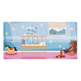 This mat will be fun if your little girl needs a bedroom for her little doll baby. Features a pink &amp; blue bedroom with a crib, mobile, &amp; toys. 