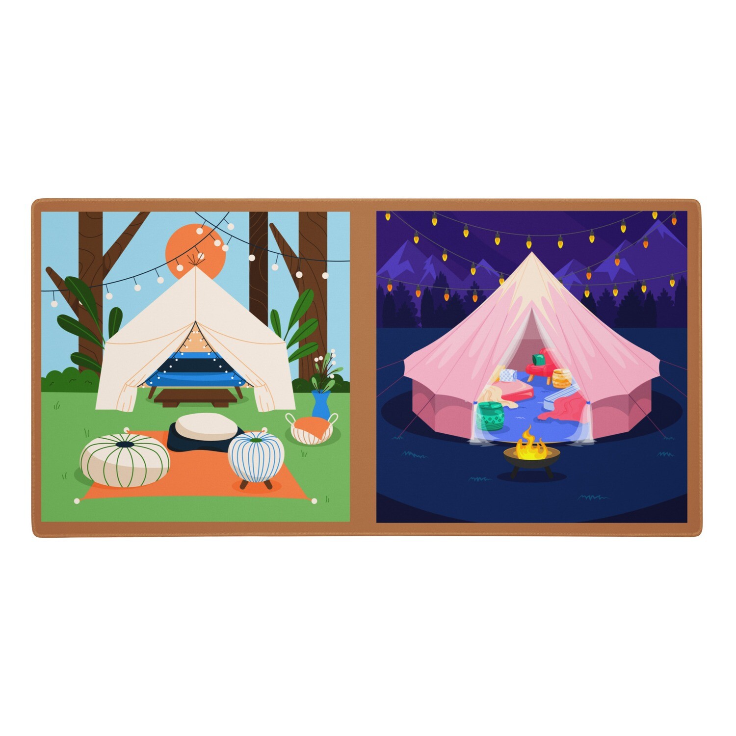 This mat will be fun if your child likes to pretend her dolls &amp;/or toys are glamping . Features a daytime campsite &amp; a nighttime campsite.