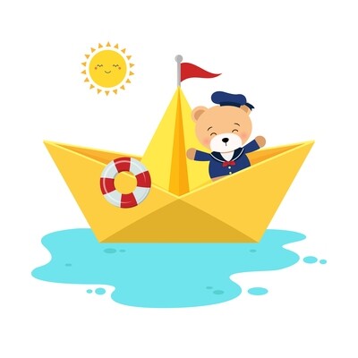 white black blue red sailboat boat sail sailing cute tee shirt baby yellow sun sunny sunshine red flag sailor teddy bear origami