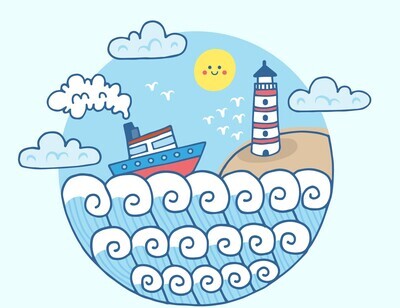 white black blue red sailboat boat lighthouse sail sailing cute tee shirt baby yellow sun sunny sunshine clouds waves