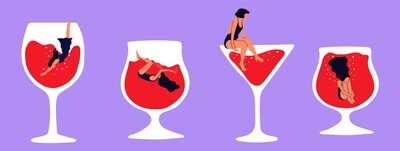 women dive diving swim swimming cocktails glasses purple red white black fun creative