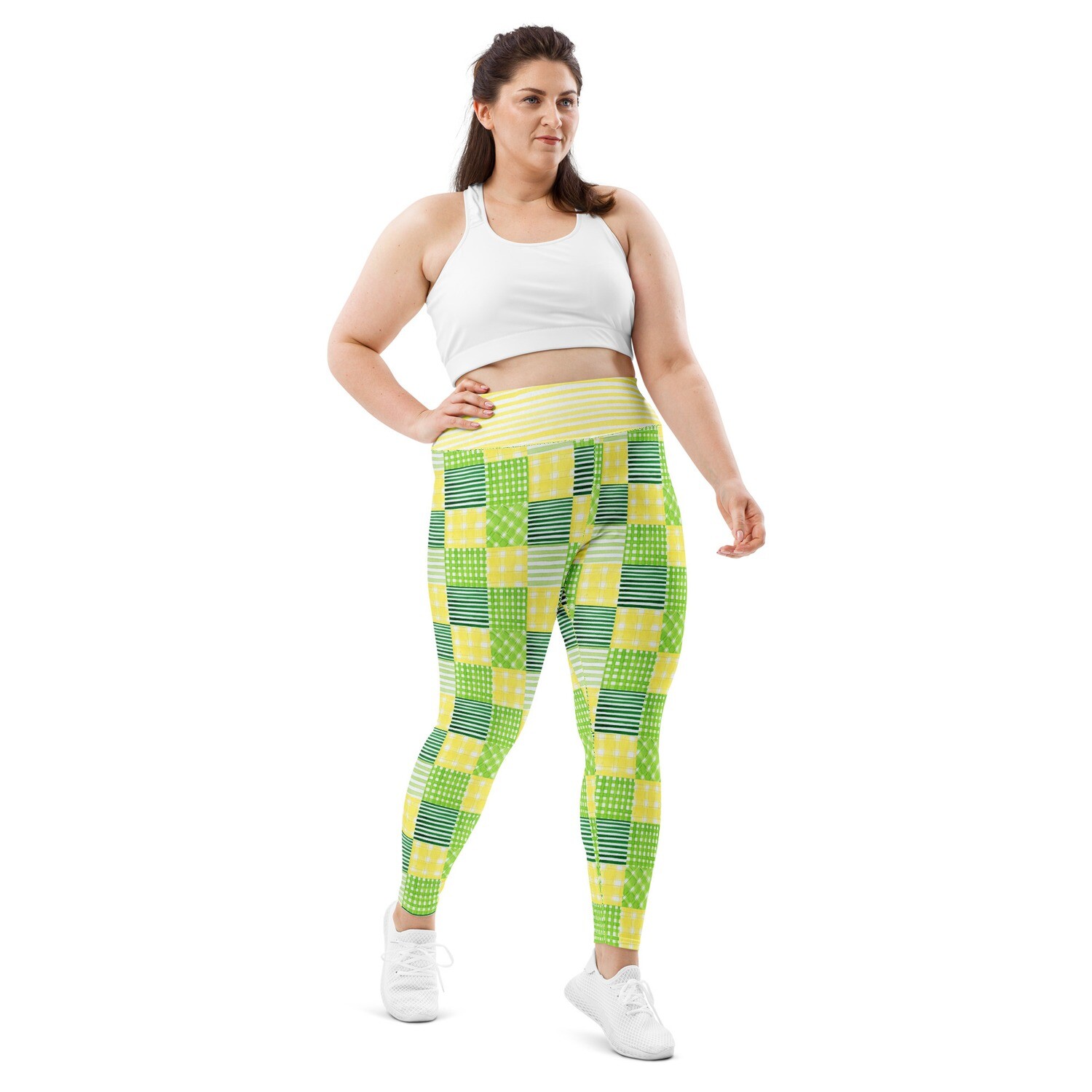 watercolor yellow green stripes leggings women smooth comfortable fabric sizes 2XL - 6XL