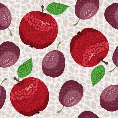 the beauty of red apples &amp; purple plums ~ pebbled mosaics originated in ancient Greece &amp; Rome during the 3rd millennium BC