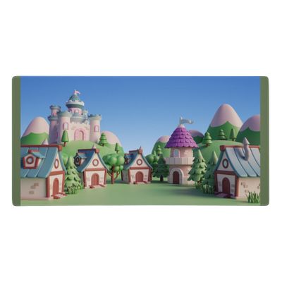 Features a castle on a hill over-looking a medieval town. Your girl(s) can add their own dolls and toys to this pretty scene.