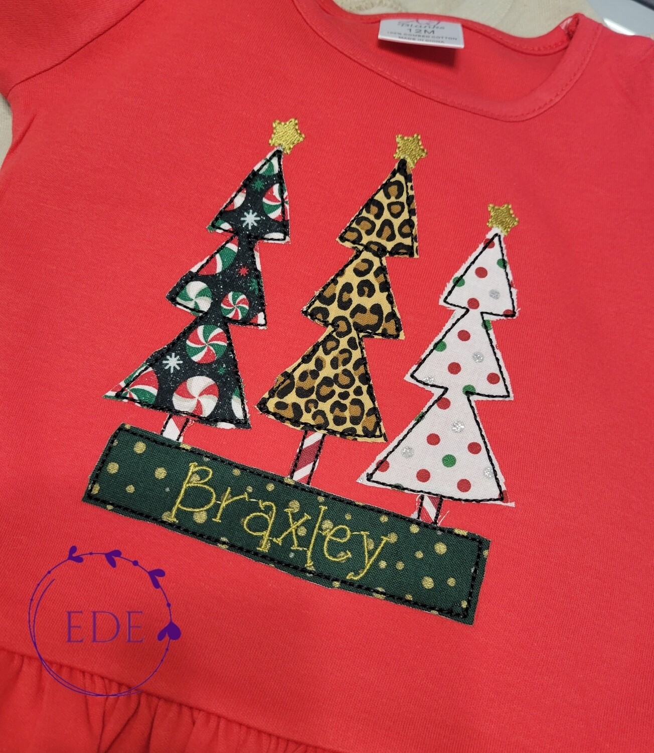 Triple Christmas Tree Applique-Red