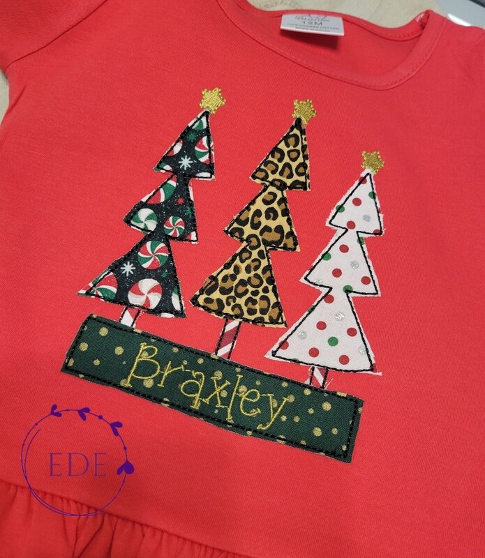 Triple Christmas Tree Applique-Red
