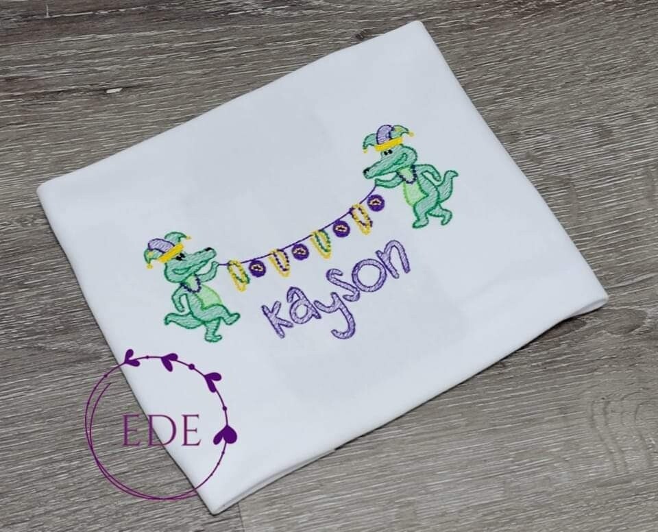 Alligator beads Mardi Gras Embroidered shirt
