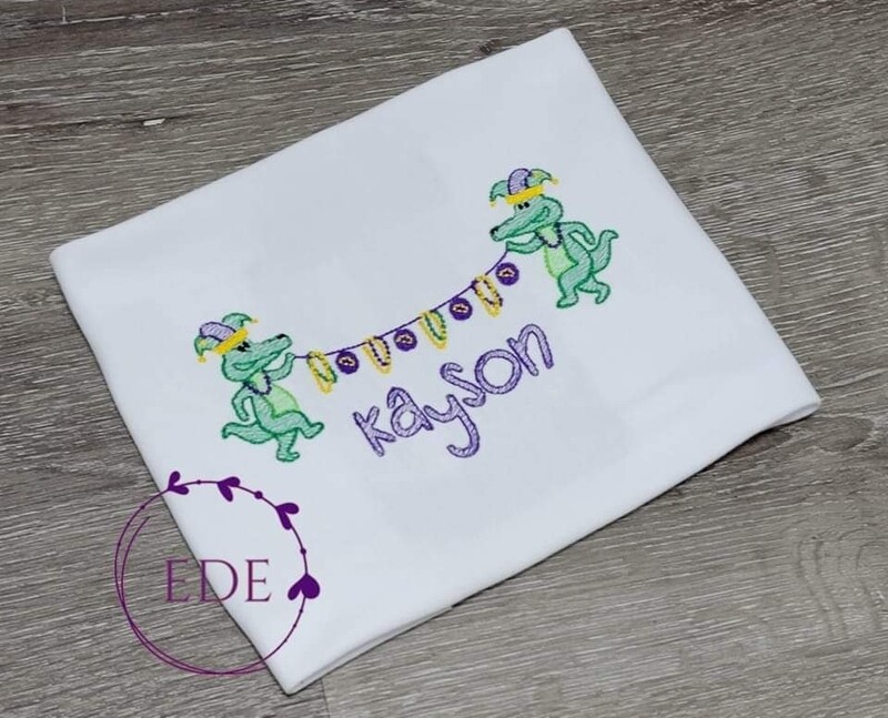 Alligator beads Mardi Gras Embroidered shirt