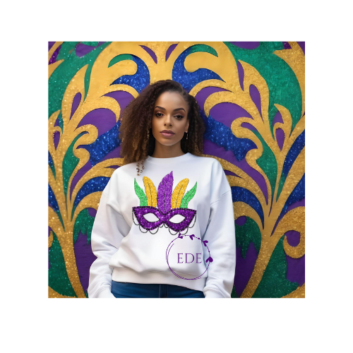Mardi Gras Sweater with Feathered Mask