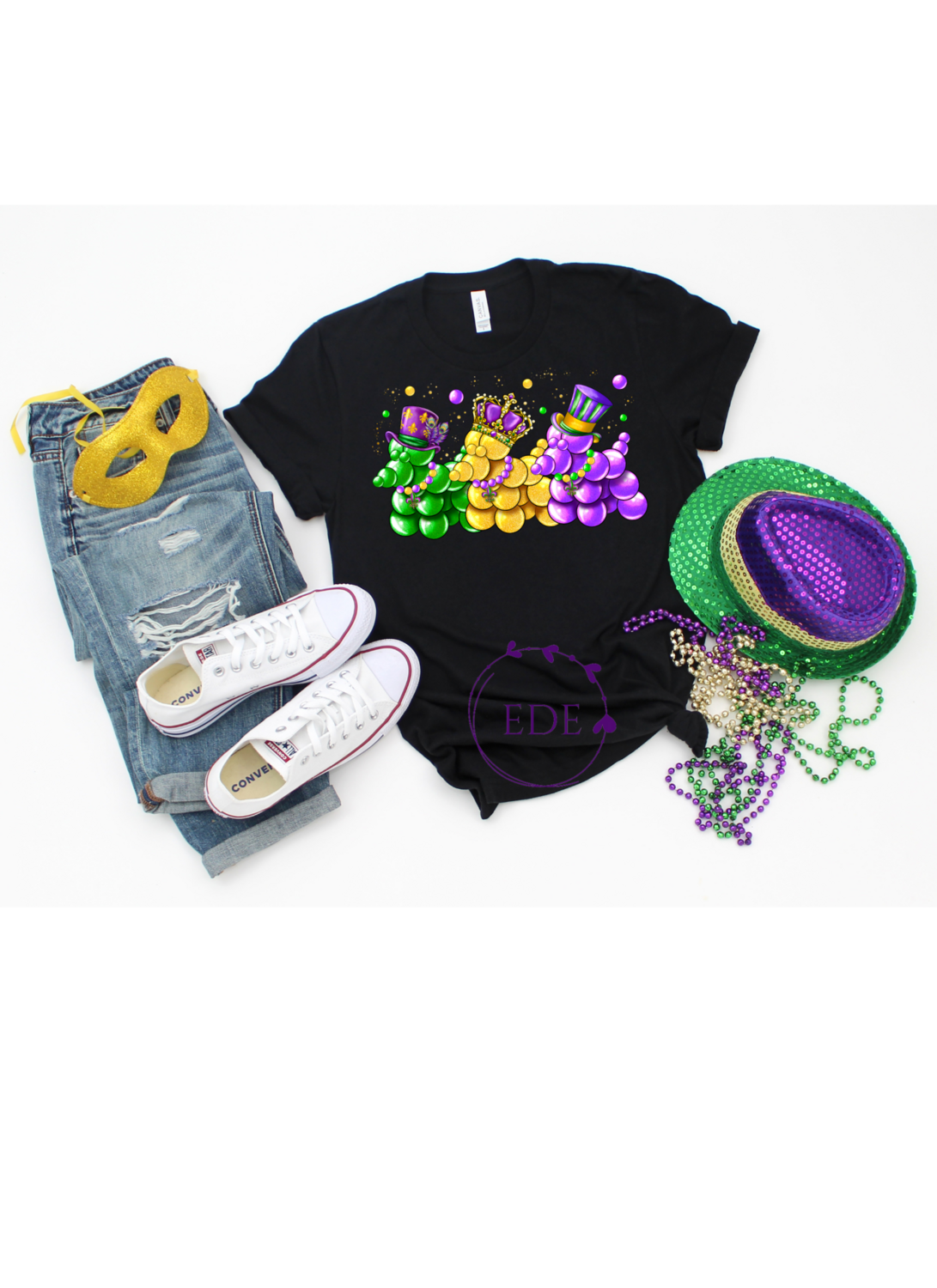 Mardi Gras bead Dog Trio Shirt-Adult