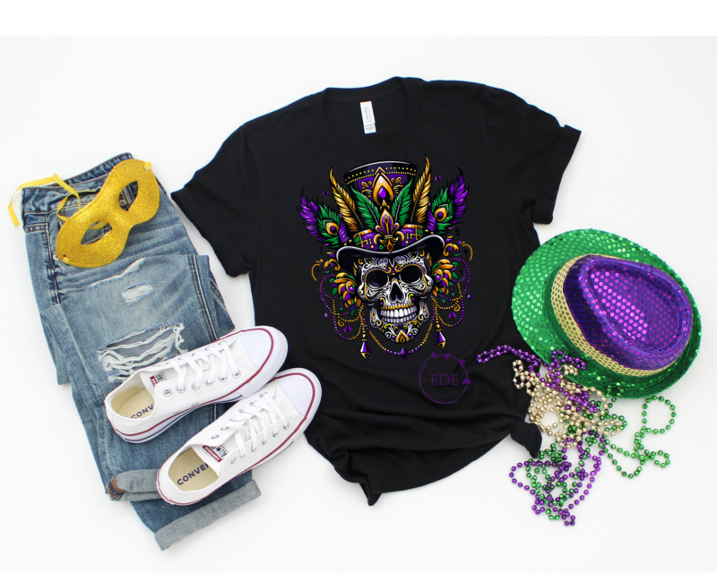 Mardi Gras Skeleton Short Sleeve Shirt-Adult