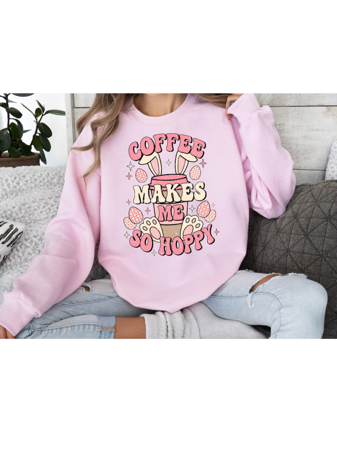 Easter-Coffee Makes Me Hoppy Sweatshirt-Adult