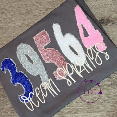 Zip code Embroidery and Applique T-Shirt