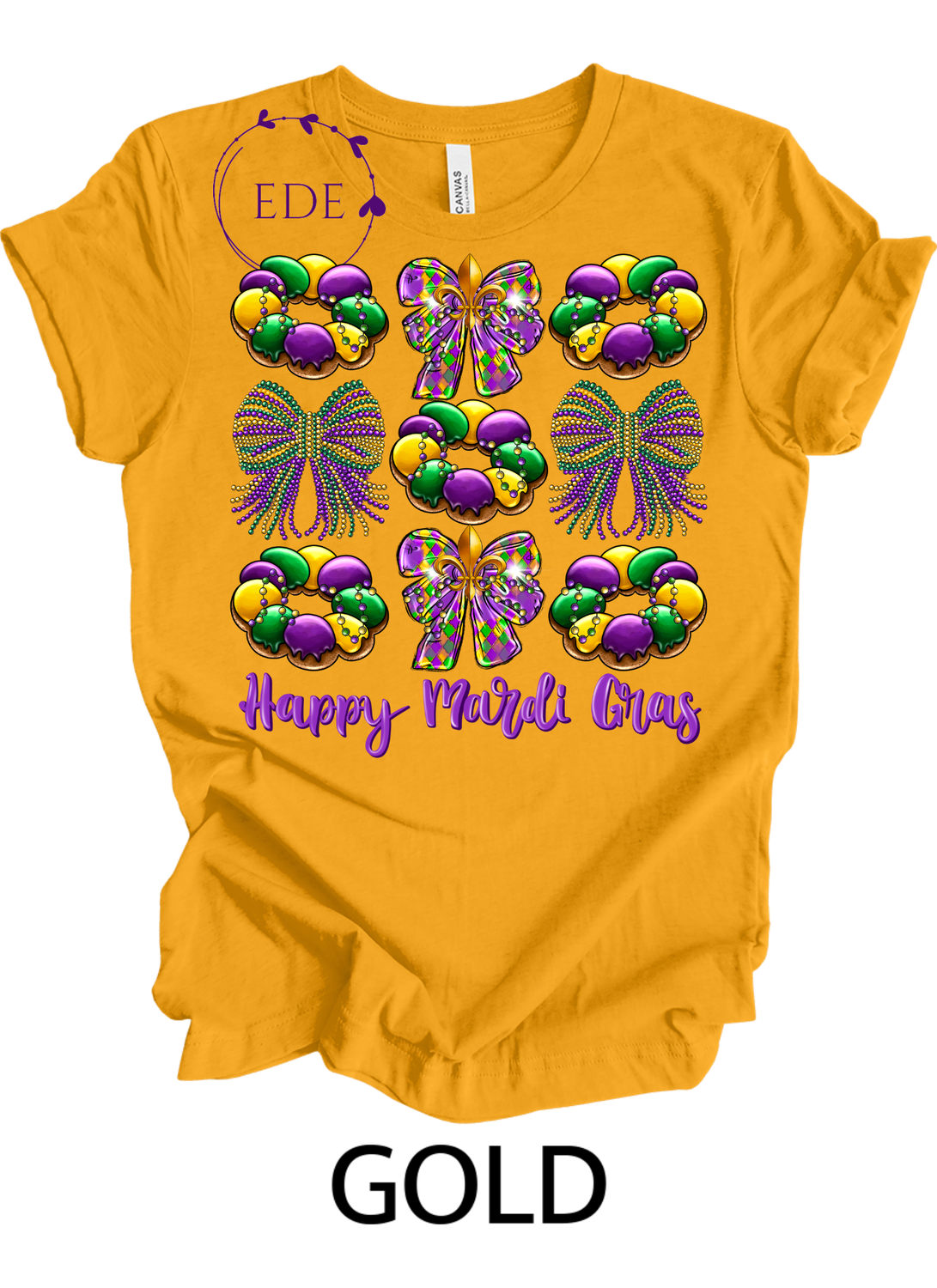 Mardi Gras Coquette bow Short Sleeve Shirt-Adult