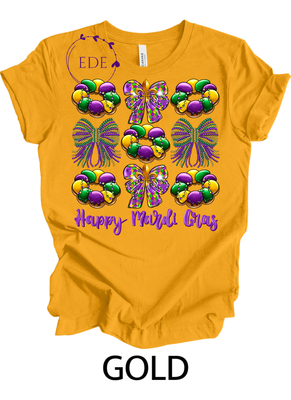 Mardi Gras Coquette bow Short Sleeve Shirt-Adult