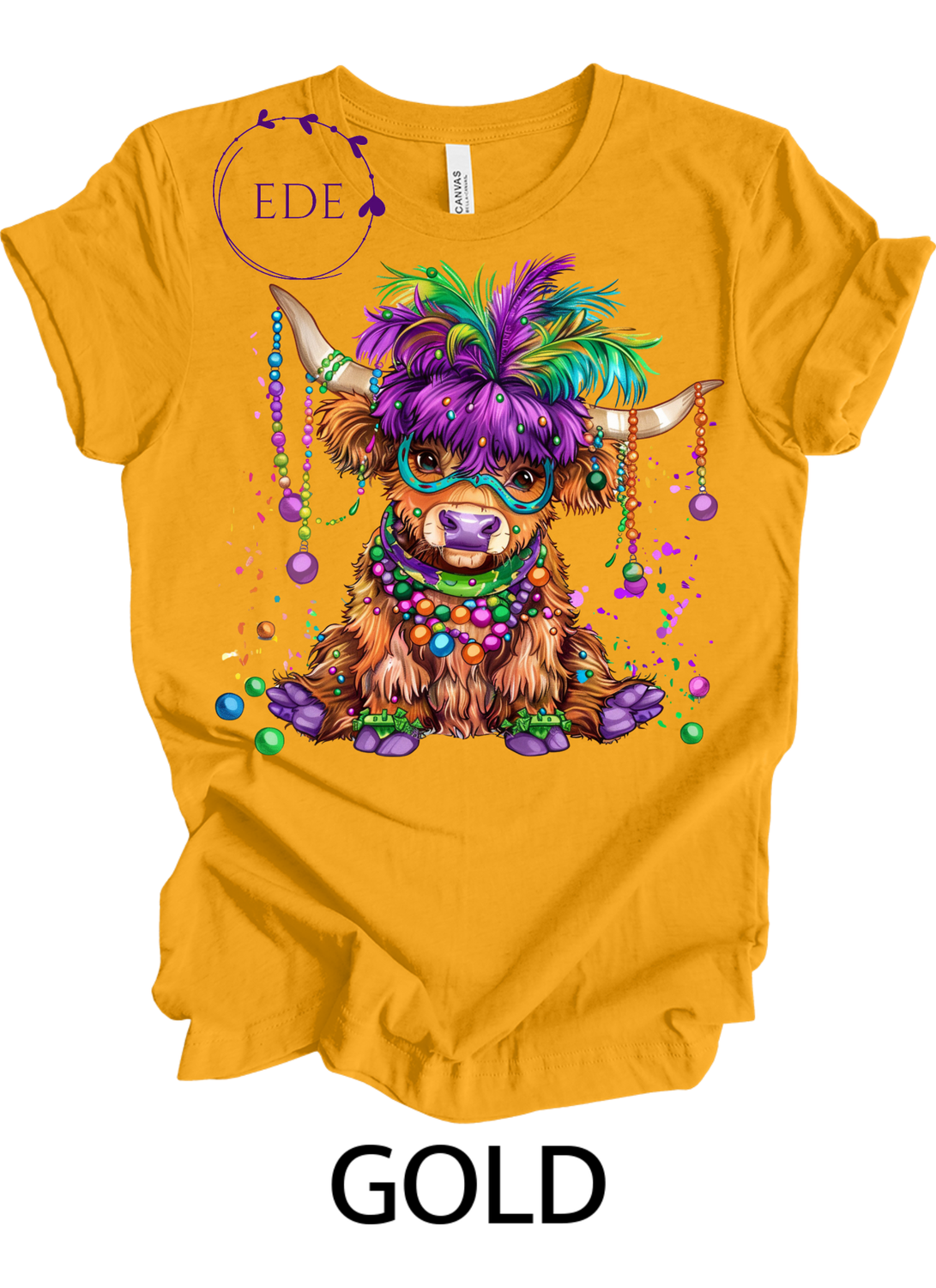Mardi Gras Highland Cow Short Sleeve Shirt-Adult