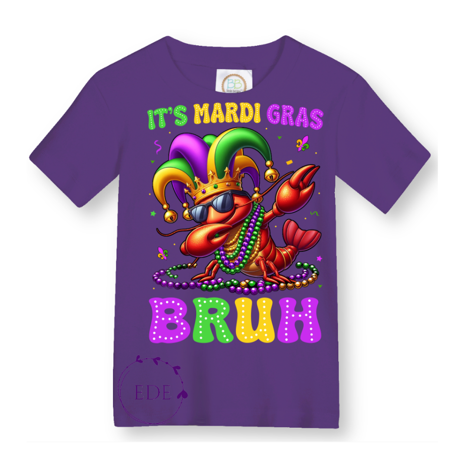 Mardi Gras Crawfish Bruh Shirt-Youth