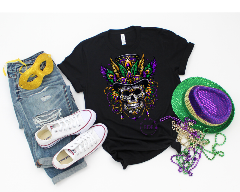 Mardi Gras Skeleton Short Sleeve Shirt-Adult