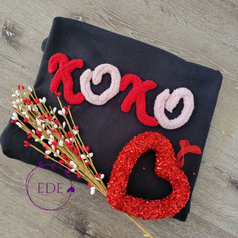 Valentines XOXO yarn Sweatshirt-Adult Valentines XOXO yarn Sweatshirt-Adult