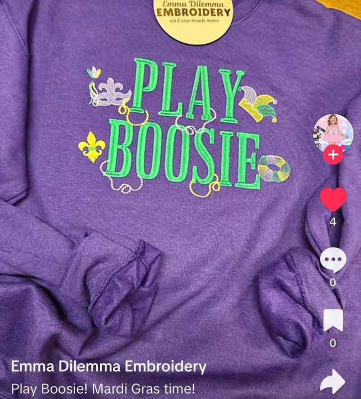 Mardi Gras Play Boosie Embroidered Sweatshirt-Adult