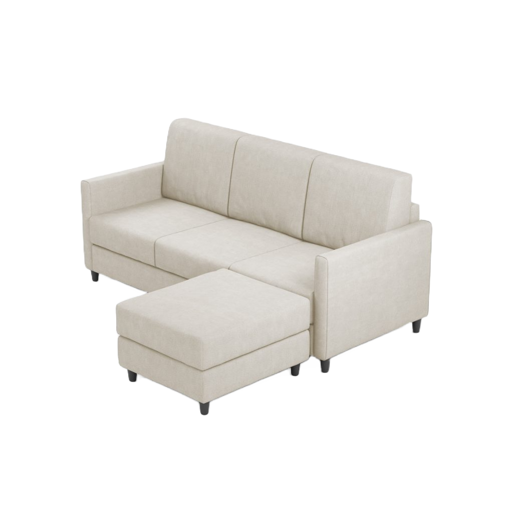 Ityhome KARAY Latte | divano 3 posti con pouf