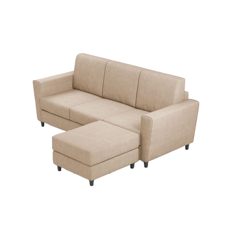 Ityhome YASEL Beige | divano 3 posti con pouf