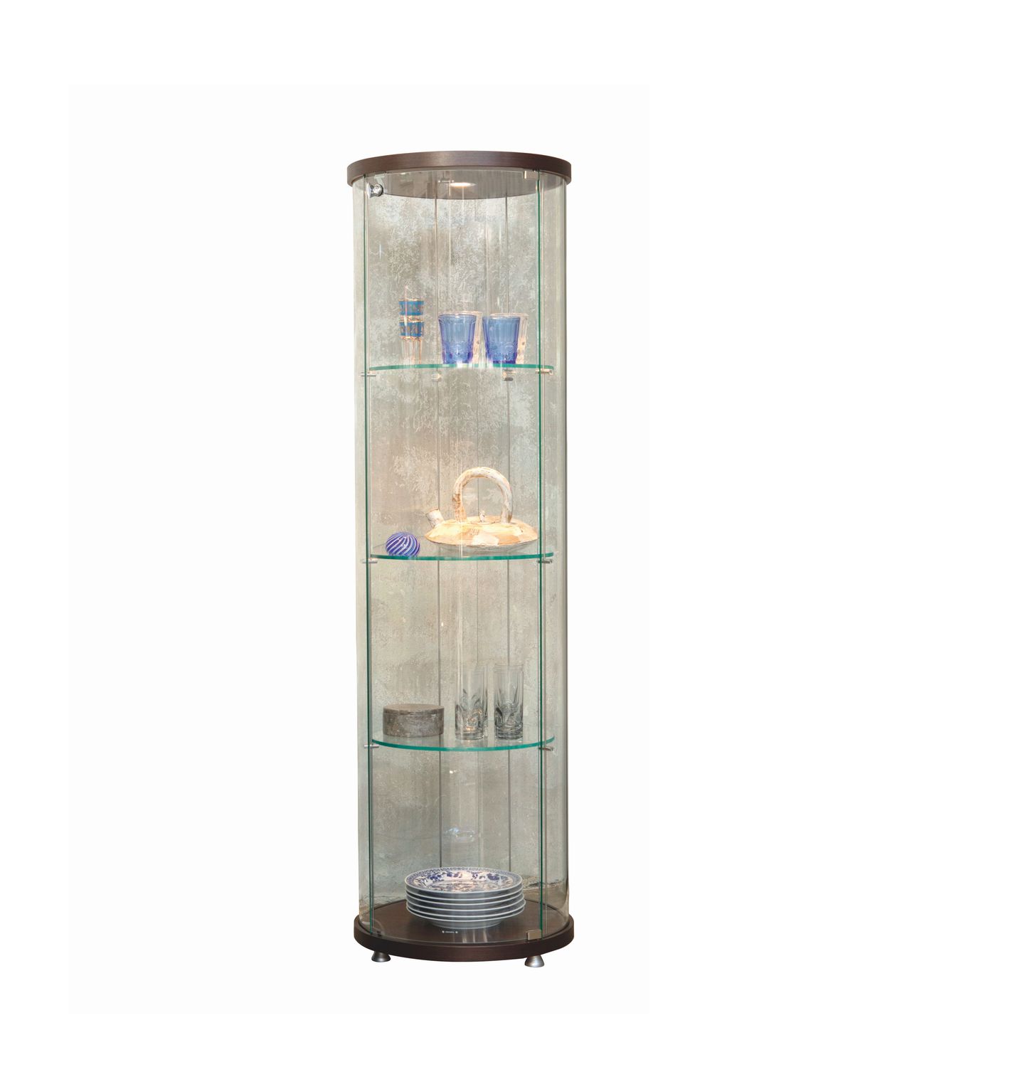 Tonin Casa EGO vetrina cilindrica in cristallo con ripiani e luce LED