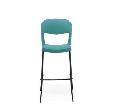 Sgabello Green Evo Bar Strass in vista frontale, seduta turchese e struttura scura