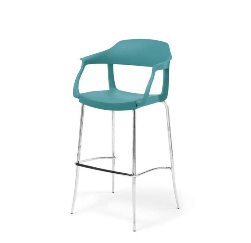 Sgabello Green Evo Bar Strass P turchese, vista frontale, con telaio cromato