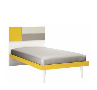 Letto singolo ZG Mobili FUSION Tetris con testiera geometrica e profilo giallo