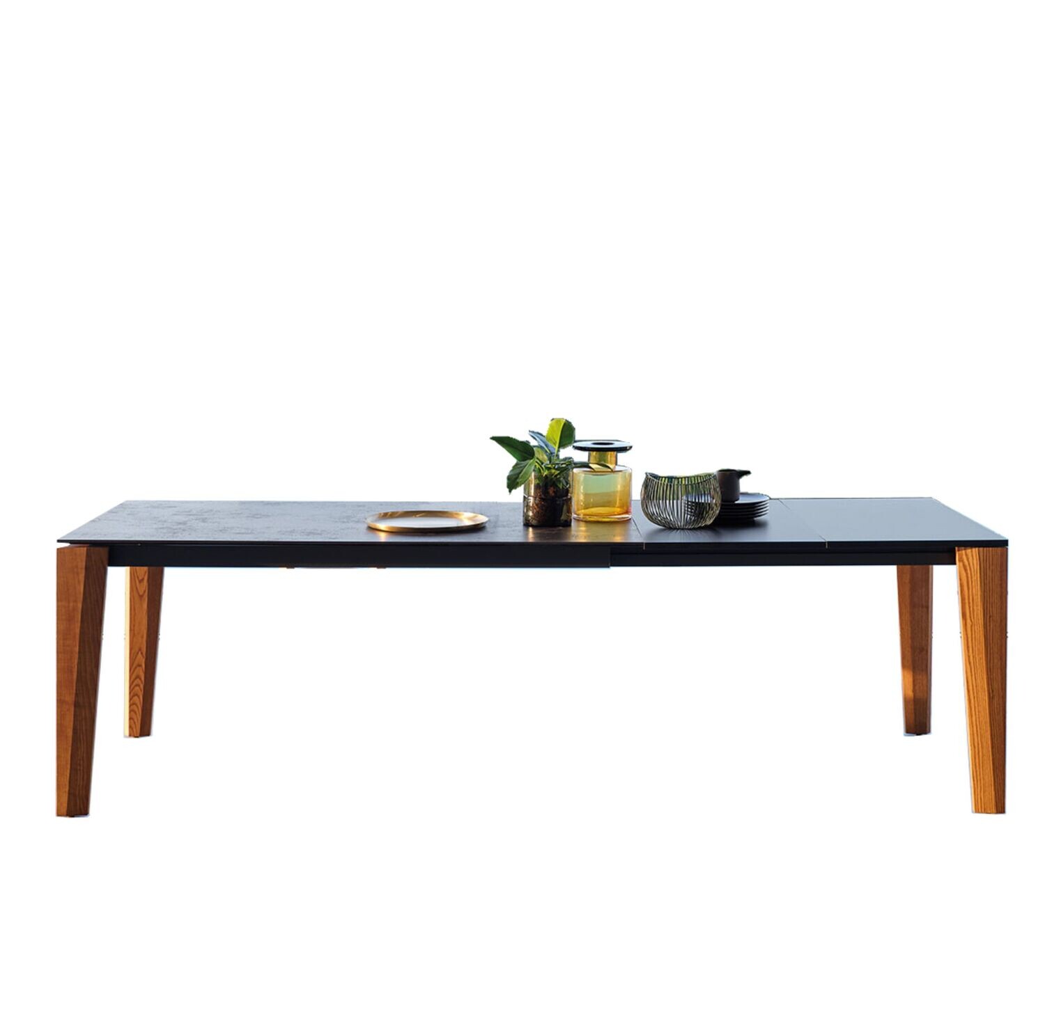Tavolo allungabile Friulsedie CARTESIO 160 double con piano scuro e gambe in legno
