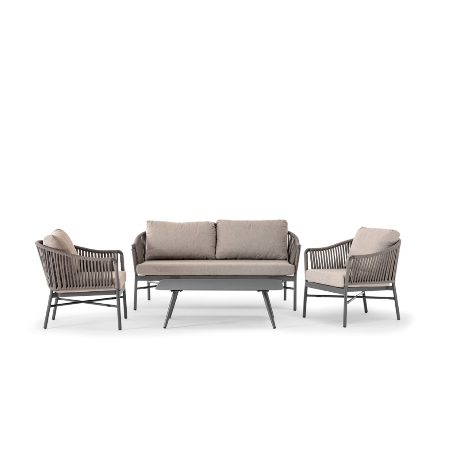 Set Grattoni MONACO con divano, due poltrone e tavolino, vista frontale