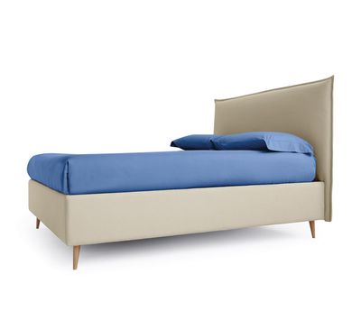 Letto matrimoniale Noctis BOB H27 con testiera imbottita e biancheria blu