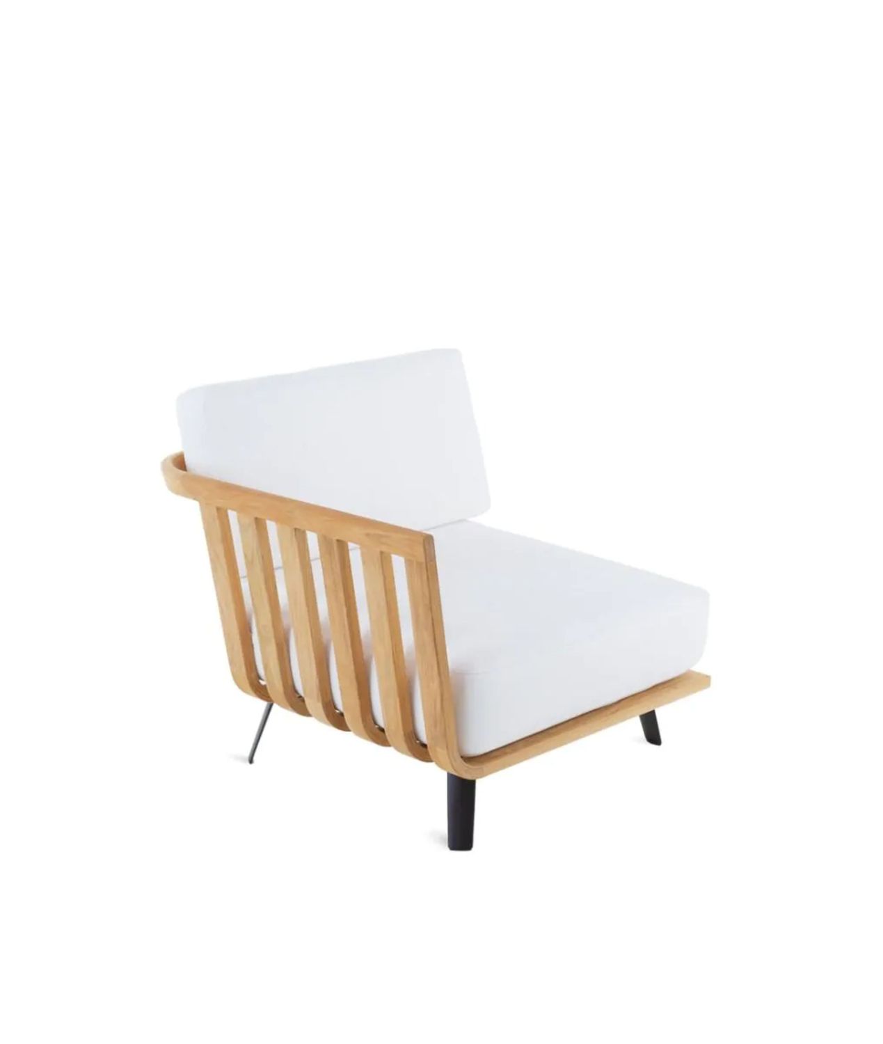 Modulo angolo UnoPiu' WELCOME isolato, con cuscini chiari e struttura in teak