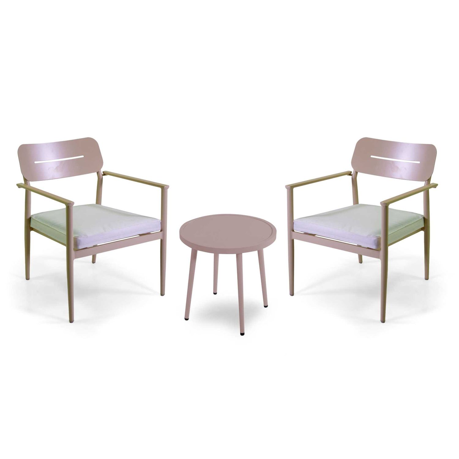 Poltrona alluminio IBIZA 2pz con tavolino tondo beige